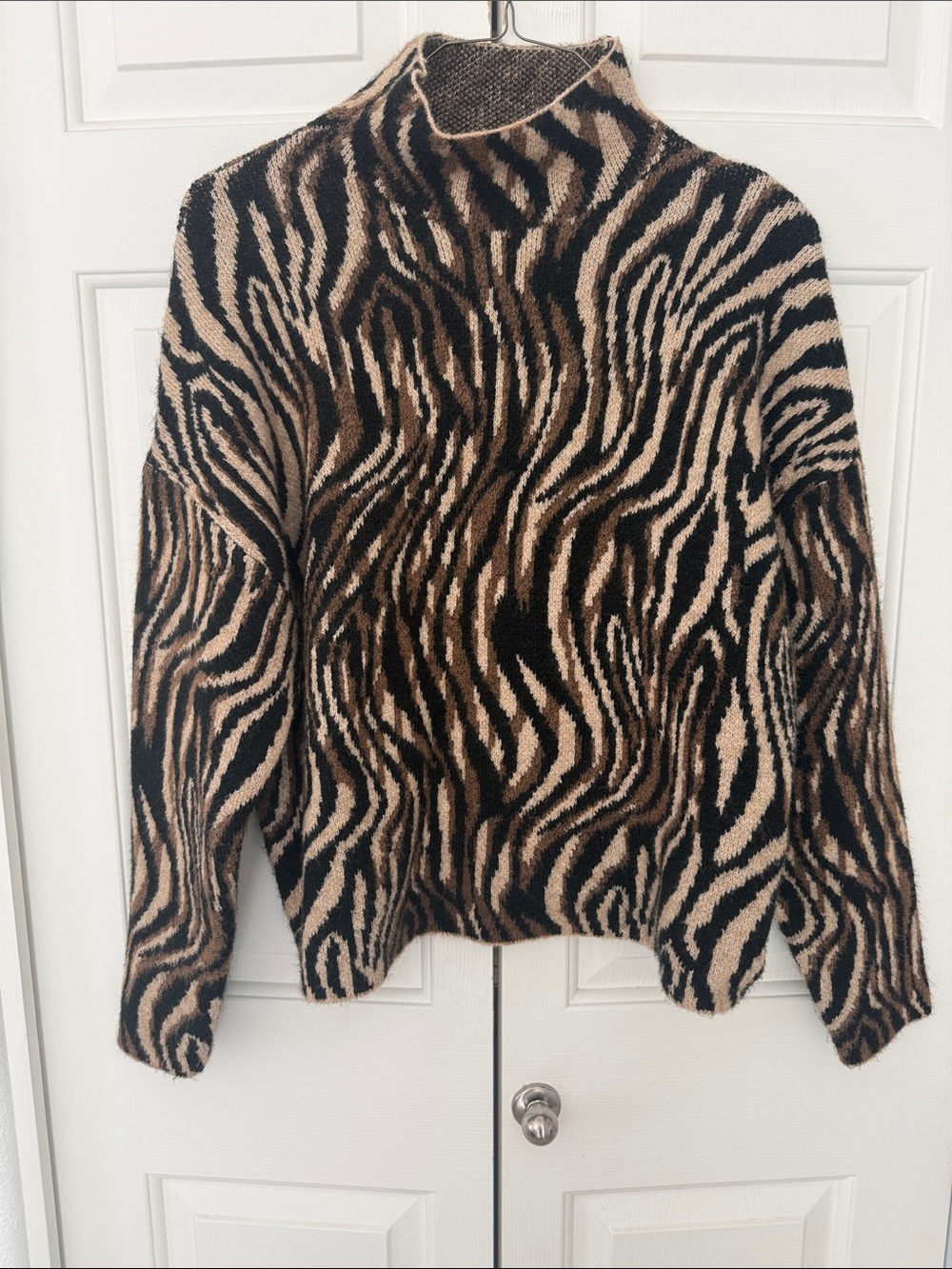 Zara Animal Print Mock Turtleneck Sweater
